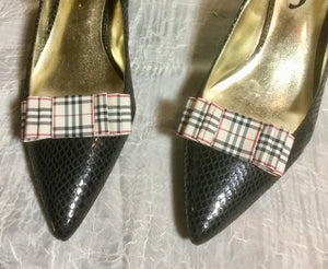 Designer Inspired Tartan Ribbon Bow Shoe Clips