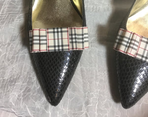 Designer Inspired Tartan Ribbon Bow Shoe Clips