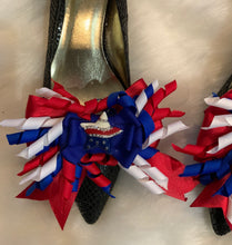 Load image into Gallery viewer, 4th of July Stars and Stripes Bow Shoe Clips , Independence Day Shoe Clips , Patriotic Shoe Clips