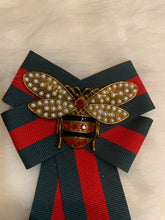 Load image into Gallery viewer, Bee Brooch , Bee Bow Brooch , Green and Red Bow Brooch , Bee Bow Brooch  ,  Ribbon  Brooch