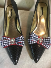 Load image into Gallery viewer, Houndstooth Bow Shoe Clips , Alabama Shoe Clips , Roll Tide Shoe Clips , Fleur De Lis Bow Shoe Clips