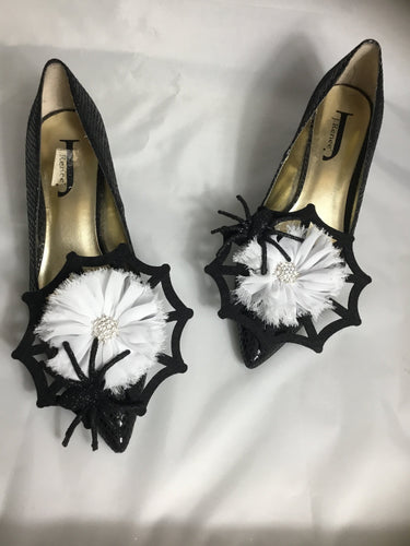 Halloween Shoe Clips , Spider Web Shoe Clips ,  Spider Shoe Clips , Spooky Shoe Clips , Goth Wedding Shoe Clips
