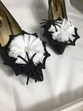 Load image into Gallery viewer, Halloween Shoe Clips , Spider Web Shoe Clips ,  Spider Shoe Clips , Spooky Shoe Clips , Goth Wedding Shoe Clips