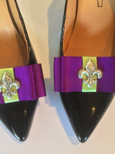 Load image into Gallery viewer, Mardi Gras Shoe Clips , Louisiana Shoe Clips ,  Purple and Green Bow Shoe Clips , Fleur de Lis Shoe Clips , LSU Gifts , Louisiana Gifts