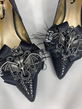 Load image into Gallery viewer, Halloween Bow Shoe Clips , Goth Bat Shoe Clips ,  Halloween Shoe Clips , Vampire Shoe Clips , Goth Wedding Shoe Clips