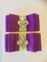 Load image into Gallery viewer, Mardi Gras Shoe Clips , Louisiana Shoe Clips ,  Purple and Green Bow Shoe Clips , Fleur de Lis Shoe Clips , LSU Gifts , Louisiana Gifts