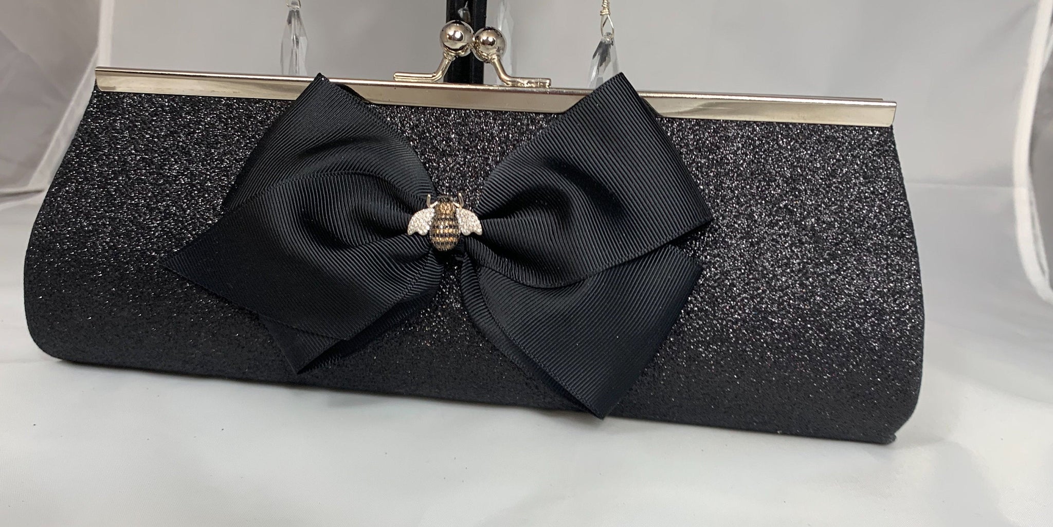 Diamond Evening Lunch Box purse | Rhinestone Beading Silver Handbags f