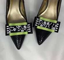 Load image into Gallery viewer, Halloween Shoe Clips , Skeleton Shoe Clips ,  Halloween Bow Shoe Clips , Spooky Shoe Clips , Goth Wedding Shoe Clips